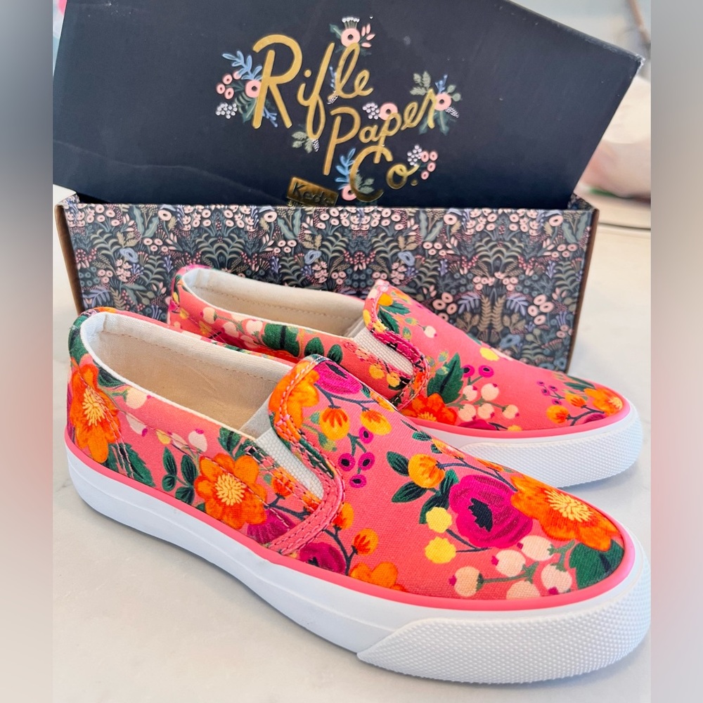 NIB Keds Rifle Paper Co Pink Floral slip on sneakers shoes loafers size 5 - Picture 4 of 8